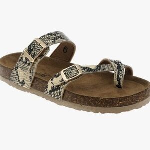 OUTWOODS Womens Bork-30 Vegan Leather Toe-Loop Buckle Flats Sandals 11